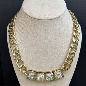 Runway Inspired Gold Chain Necklace with Clear Accents